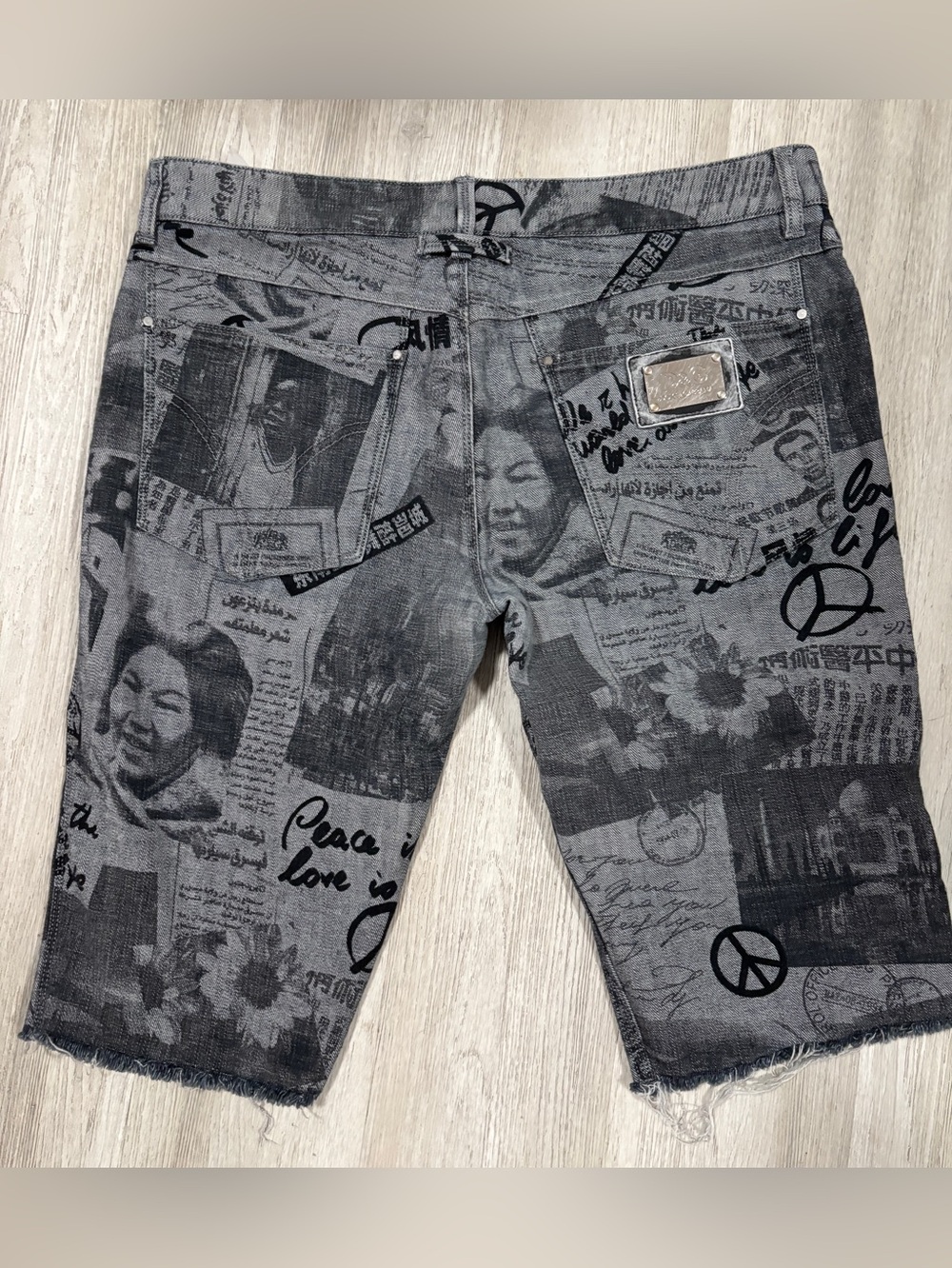 Dolce & Gabbana Gray and Black Graphic Jean Shorts